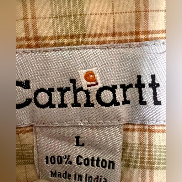 Carhartt Mens  Large Green/Beige Plaid Short Sleeve Button Down Shirt. - Picture 2 of 5